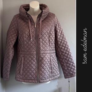Sam Edelman Diamond Quilted Jacket Foldover Collar in Pearl Rose NWT • S